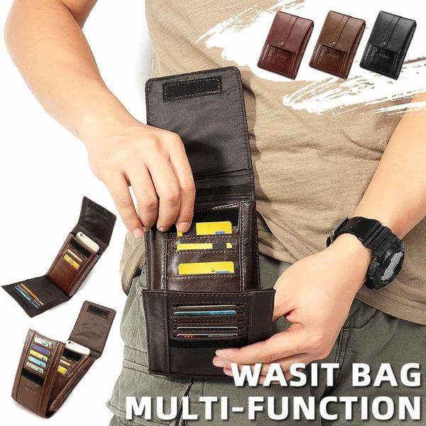 

men's vintage waist packs casual genuine leather phone bag 11 card slot bank card holder wallet with hook holiday gift cowhide