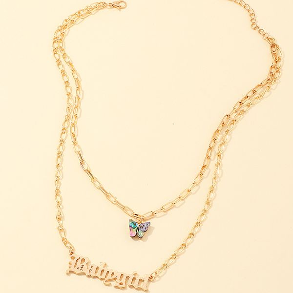 

nz1690 jewelry mesh red letter babygirl necklace abalone shell butterfly clavicle chain, Silver