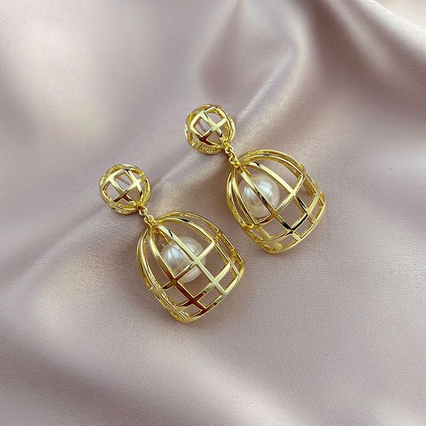 

net red pearl earrings women's s925 silver needle 14k real gold earrings, Golden