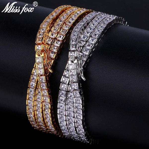 

all iced out mens bling square cut lab simulated 24k gold plated cz stones tennis chain 18-30 inches link chain necklace, Silver