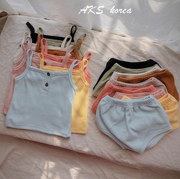 

kids clothing sets summer short sleeve vest outfits solid knit cotton suits rompers pants headband t-shirts triangle shorts pants yl375, White