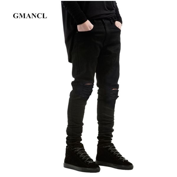 Nuovi uomini Jeans skinny strappati neri Hip Hop swag Denim Jeans da motociclista graffiati Pantaloni da jogging Famosi pantaloni da uomo firmati di marca 210317