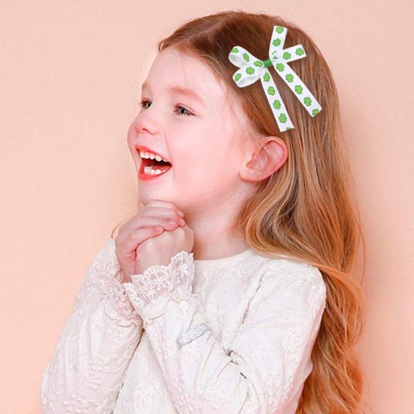 

girl's bow hairpin four ring tailed square clip ponytail women's elegant headdress white belt green clover accessories new style, Slivery;white