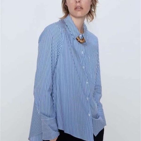 

2020 new spring summer european streetwear non-symmetrical poplin female shirt zaraing vadiming sheining women's shirt a9664, White