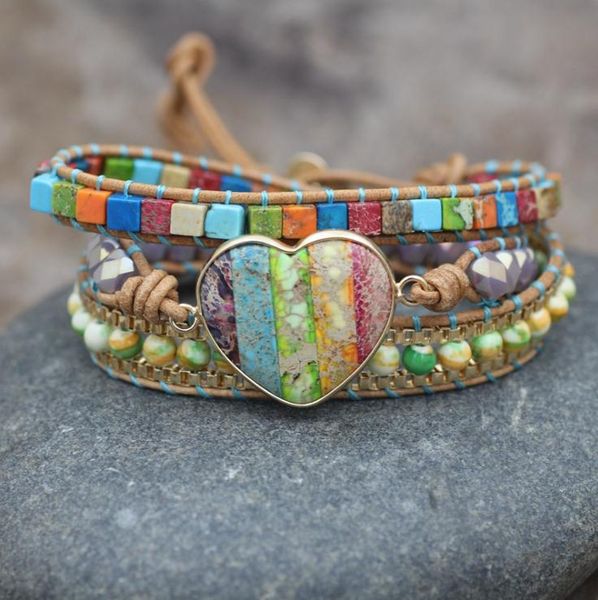 

rainbow natural stone hand woven bracelet bohemian fashion trend jewelry, Golden;silver