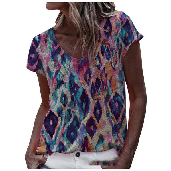

women's blouses & shirts plus size vintage blouse for ladies casual loose retro printed v-neck short-sleeved tunic camisas de mujer, White