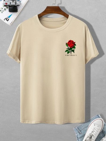 

men floral & japanese letter graphic tee a9if#, White;black