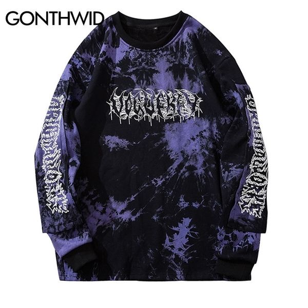

gonthwid hip hop tie dye print fleece sweatshirts hoodies streetwear men hispter casual punk rock pullover fashion male lj200826, Black