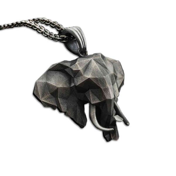 Ciondolo da uomo retrò in puro elefante di latta 3d animale Collana a catena maglione in Europa e in America di vendita calda