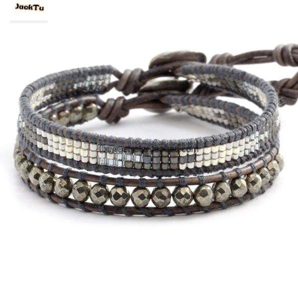 

tennis adjustable pyrite seed beads wrap bracelet for woman gifts, Golden;silver
