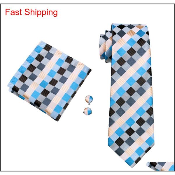 

classic mix color plaid necktie set hankerchief cufflinks jacquard woven mens tie set business work formal mee qyljuo bdefashion, Black;blue