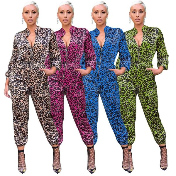 

gym clothing 2021 women fashion leopard print long sleeve jumpsuit, White;black