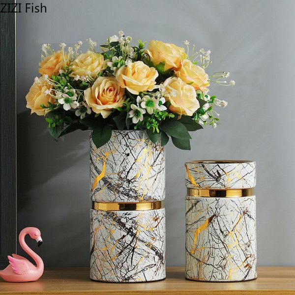 

vases marble texture ceramic vase gold-plated storage jar flower pot flowers arrangement ornaments desk decoration home decor