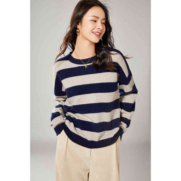 

women's sweaters female casual striped autumn nightgown around the neck with long sleeve sweater fs1r, White;black