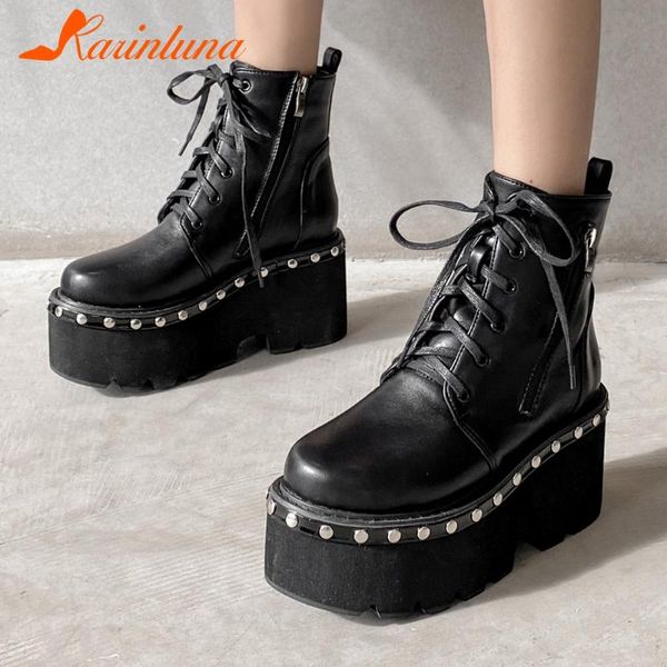 

boots karin fashion female shoes high platform punk party round toe stylish zip solid ankel, Black