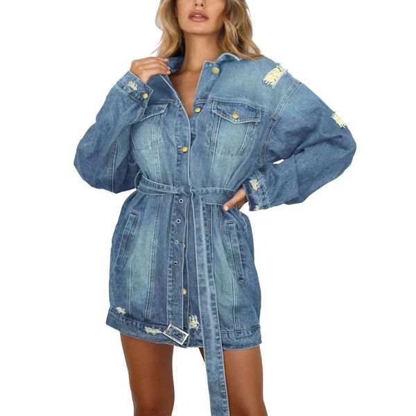 

women jean jackets fashion washed denim coats ripped long sleeve jeans jacket oversize outfits 2021, Black;white