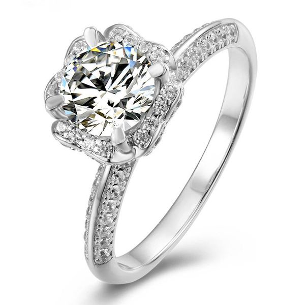 

cluster rings 100% 925 sterling silver created real 1 d color moissanite flower wedding for women elegant party fine jewelry gift, Golden;silver