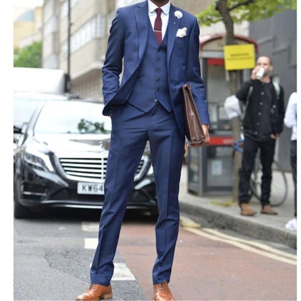 

men's suits & blazers costume homme navy blue mens tuxedos 3 pieces slim fit wedding set notched lapel terno masculino blazer jacket+pa, White;black