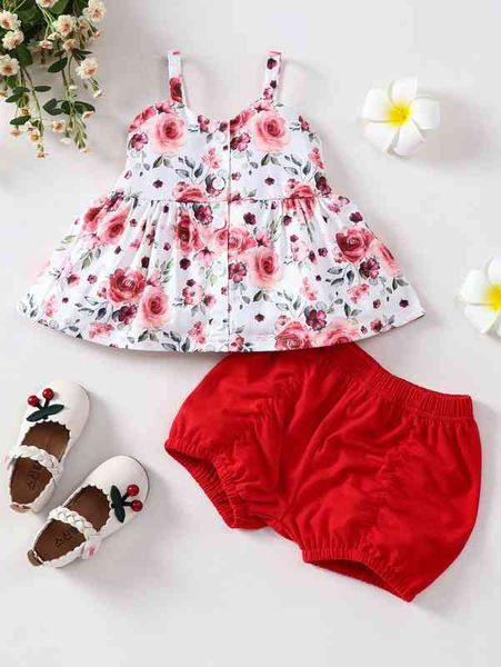 

baby floral print peplum cami & shorts she, White