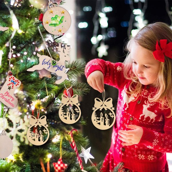 Artigianato creativo in legno Decorazione albero di Natale piccoli ciondoli personalizzati prodotti cavi incisi al laser