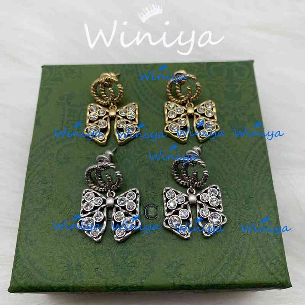 

70% off earrings ancient family new letter diamond studded bow feminine temperament net red same earrings, Golden