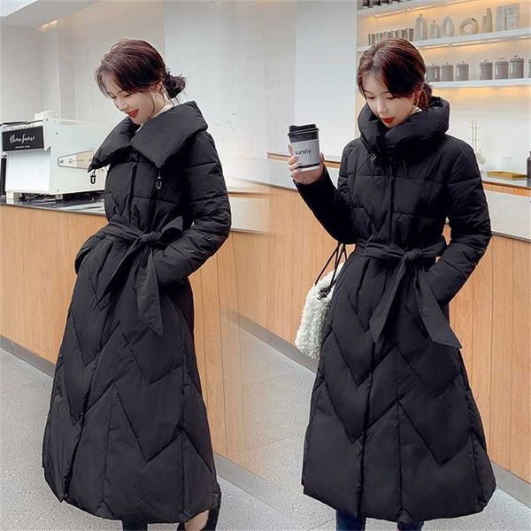 

mid-length parka's winter jackets and coats slim temperament outwear 210927, Black