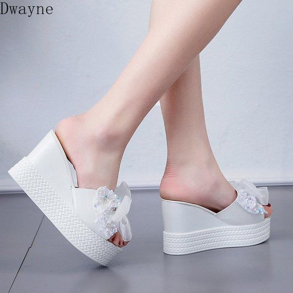 

slippers 2021 korean version of the wedge with thick bottom increased bow net yarn wearing fish mouth children, Black