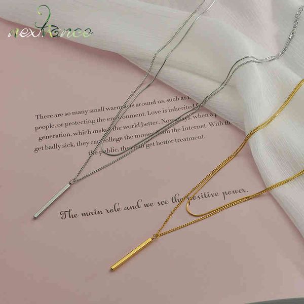 

nextvance charming stainless steel necklaces double layer cylinder pendant neckalce for women girlfriend jewelry gift, Silver