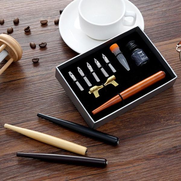 

calligraphy fountain dip pen + 5 nibs ink kit gift box for lettering sketching y5la