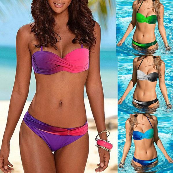 Damen Bademode Bikini Zweiteilige Badeanzüge für Pool Schwarz Weiß Farbverlauf Druck Bahting Anzug 2021 Weiblich Push Up Beachwear