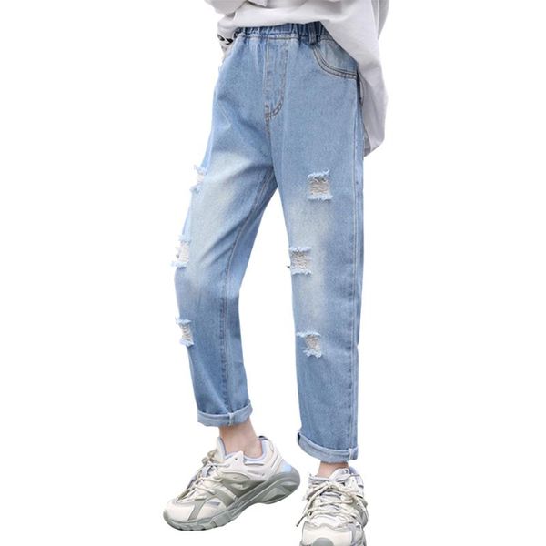 

jeans girls with hole kids casual style kid's spring autumn children's clothing 6 8 10 12 14, Blue