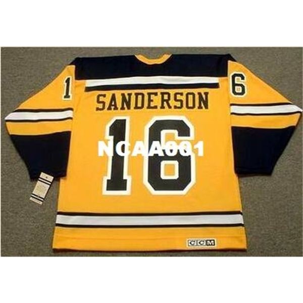 

668s #16 derek sanderson boston bruins 1960's ccm vintage hockey jersey or custom any name or number retro jersey, Black
