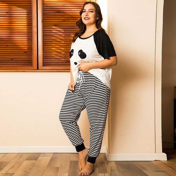 

2021 new plus size pijamas women nightie cartoons panda cute sleep and pants women's home clothes bath suit oversized nightwear 04cm, Black;red