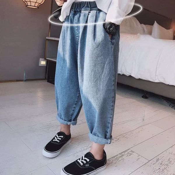

jeans spring autumn baby fashion solid color pants for girls children clothing casual style long straight denim trousers c235, Blue