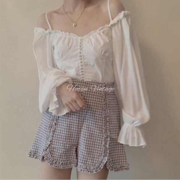 

womengaga summer autumn korean chic lace ruffle thin high waist mini biker booty shorts women fau8 210603, White;black