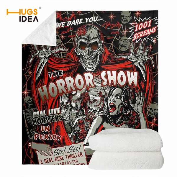 

blankets hugsidea custom made throw blanket halloween horror show print sherpa for bed plush thin quilt drop