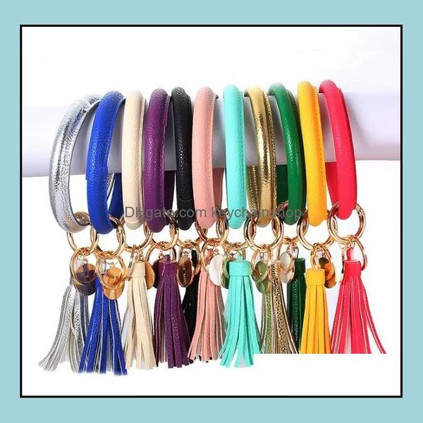

keychains fashion accessories leather bracelet keychain pu wristr round key ring tassel pendant wristbands sports bracelets rings da247 drop, Silver