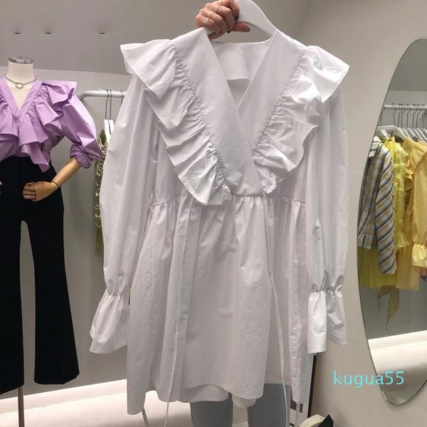 

casual dresses 2021 spring elegant ruffled ladies korean long-sleeved v-neck midi skirt dress, Black;gray