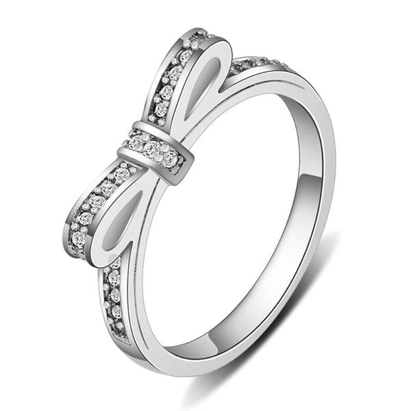 

cluster rings imixlot 925 sterling silver sparkling bow knot ring micro pave crystal zircon for women valentine's day gift jewelry, Golden;silver