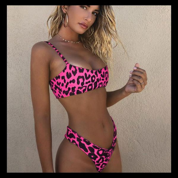 

one-piece suits brazilian swimsuit women leopard print bikini set push up padded swimwear beachwear two-piece