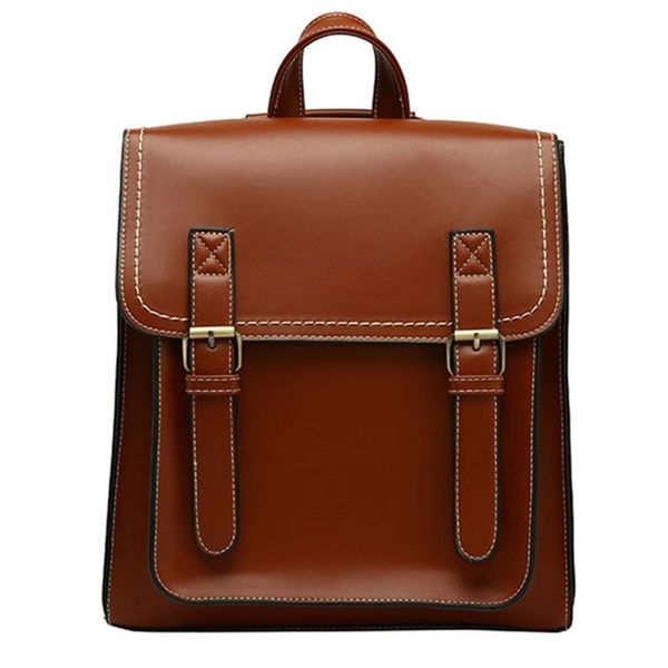 

vintage backpack female pu leather bag women backpack fashion school bag for girls brand creative leisure shoulder bag sac a dos 210922
