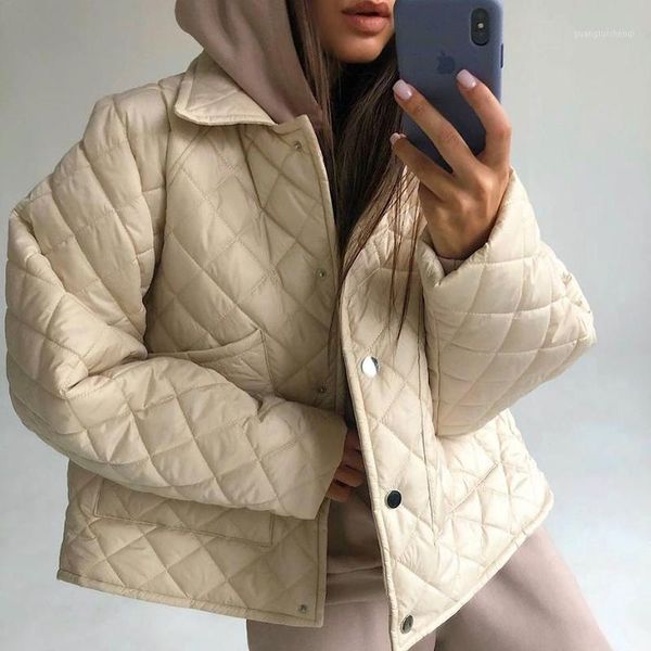 

fashion turn down collar parkas women elegant argyle single breasted autumn coats pockets casual cotton jackets ladies women's, Black