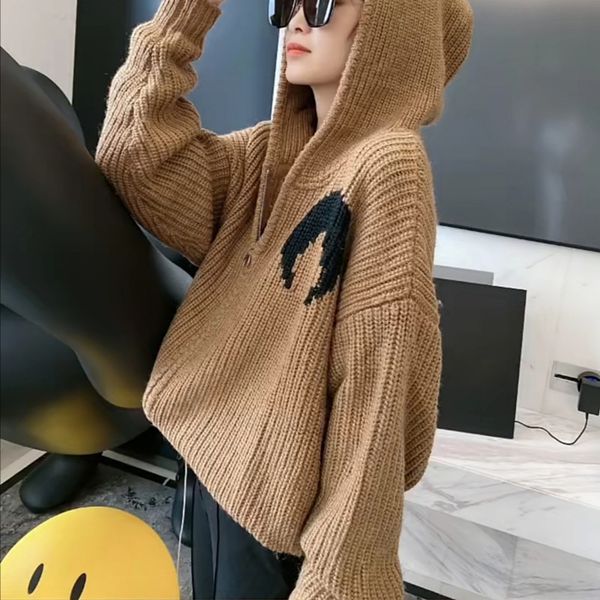 

2021 women hooded sweater zipper moon print casual long sleeve autumn winter knit cardigan new 3ty1, White;black