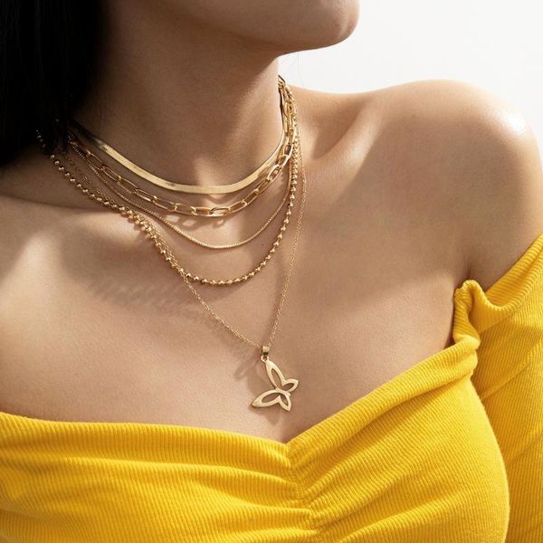 

chains hollow butterfly pendant necklace for women 2021 fashion punk aesthetic layered accessories luxury jewelry charm snake chain, Silver
