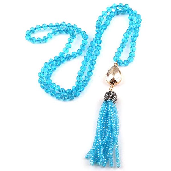 

pendant necklaces moodpc fashion bohemian tribal jewelry glass crystal long knotted drop link tassel necklace, Silver
