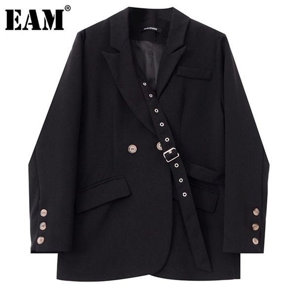 

women's suits & blazers [eam] women black belt spliced big size blazer lapel long sleeve loose fit jacket fashion tide spring autumn 20, White;black