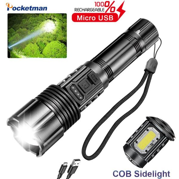 

flashlights torches pocketman 60000lm xhp50.2 most powerful 18650 torch xhp50 lanterna camping hand light lamp with sidelight