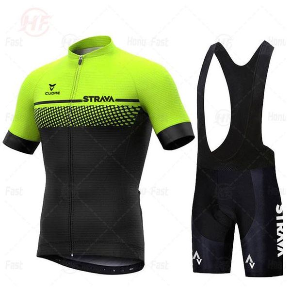 

racing sets team strava pro cycling jersey set 2021 men's wear mountain bike short sleeve sportswear ropa ciclismo, Black;blue