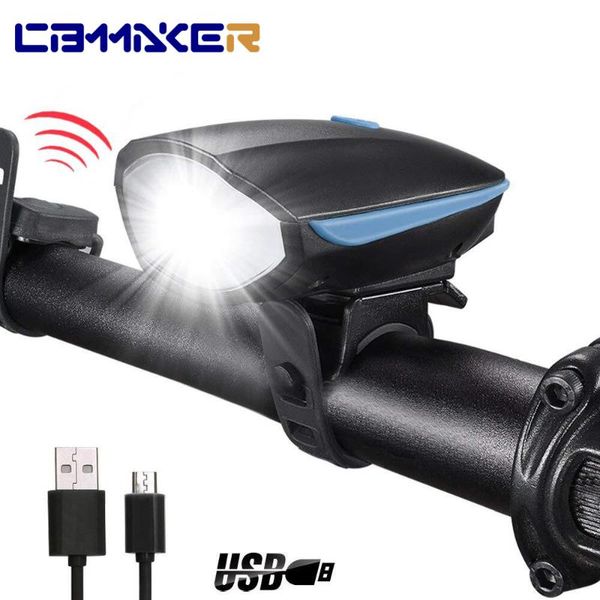 

bicycle bell usb charging bike horn light headlight cycling multifunction ultra bright electric 120db horn bell