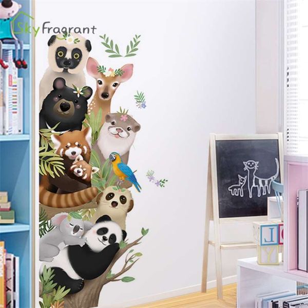 Animais bonitos Adesivos de Parede Adesivo Da Porta Decoração de Canto Auto-adesivo Decoração Casa Kids Decoração Decoração Baby Bedroom Decor 210929